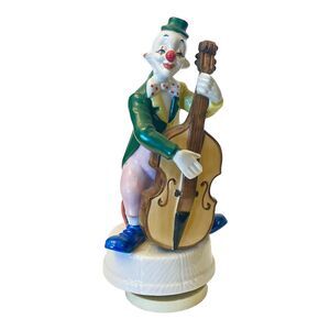 VTG Maruho Japan MUSIC BOX CIRCUS CLOWN & CELLO Porcelain "Send In The Clowns"